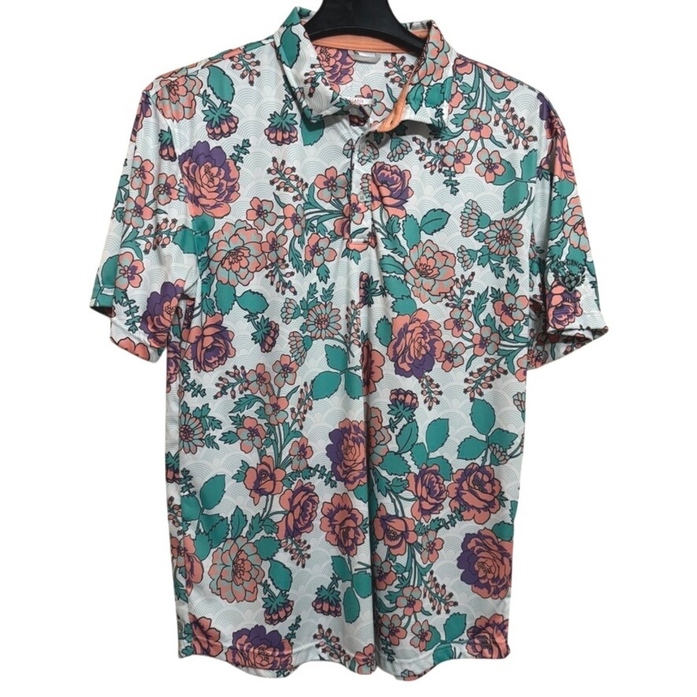 Swannies Co Polo Shirt mens XL casual golf full graphic Floral activewear sports